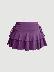 Tall Falda de pastel con cintura de cordón para el verano - Morado - Ver 2