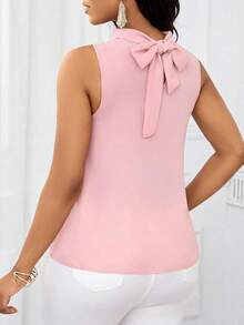Lady Blusa sin mangas con estampado floral elegante y volante en el bajo, para verano - Rosado Sandía - Ver 2