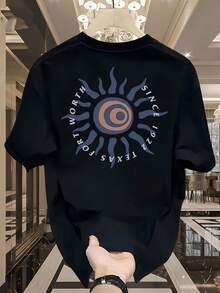 -Men's Heavy Cotton T-Shirt, With Sun Symbol And Greek Alphabet Phi. - Black - View 7