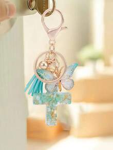 1 Stück Der Fransen Schmetterling getrocknete Blume Kreuz Schlüsselanhänger ist ein europäischer und amerikanischer Retro-Schlüsselanhänger für Frauen, ein modischer Blume Muster Kreuz Taschenbehang, exquisites Schlüsselanhänger Accessoire für Frauen, auffallender Auto-Schlüsselanhänger, Valentinstag Geschenke, Lehrertag Geschenke, Einschulungsgeschenke, Abschlussgeschenke, Weihnachtsgeschenke - Verschiedenfarbig - Übersicht 5