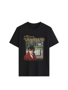 Camiseta Corta Casual para Mujer con Estampado Gráfico de la Leyenda Musical Retro "Welcome to Graceland", Estilo Vintage Oversized de Manga Corta y Cuello Redondo, Top de Moda Urbana Estética Y2K Estilo Banda Retro, Ligera, Transpirable y Cómoda para Uso Diario, Ideal para Festivales de Música, Conciertos, Estilo Urbano, Salidas Casuales, Regalo para Entusiastas del Rock & Roll y de la Música. QNWG - Negro - Ver 2