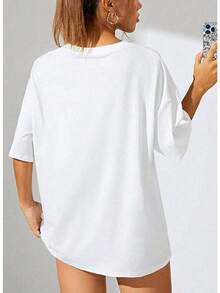 Nueva camiseta con estampado de corazón YEA para mujer, corte holgado - Blanco - Ver 2