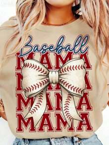 Nueva Llegada 2026: Camiseta Baseball Mama, Camiseta de Béisbol, Camiseta Baseball Coquette Bow, Camiseta para el Día del Partido de Béisbol, Camisetas de Sublimación para Mamá de Béisbol, Camisetas Gráficas para Mujer, Cuello Redondo, Holgadas, Casuales. Nueva Camiseta Elegante, Tela Suave, Transpirable, 100% Algodón, Camiseta para Mujer de Uso Diario con Estampado Gráfico. - Albaricoque - Ver 2