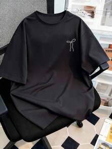Plus Size Women's Casual Summer Crop Top, Cute Printed T-Shirt, Vacation And Beach Wear In Black - 黑色 - 查看 7