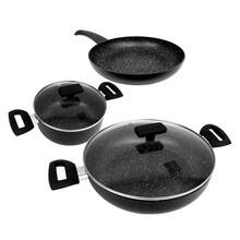 Batterie de cuisine Klack 5 pièces – Aluminium antiadhésif de haute qualité – Comprend des casseroles et une poêle (20, 24 et 28 cm) avec couvercles en verre trempé – Compatible tous feux et induction - Noir - Voir 1