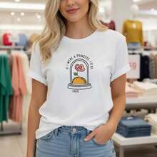 Women's Graphic Tee "If I Were A Princess I'd Be A Taco", Made Of Pure Cotton, Short Sleeves, Round Neck, Casual Style, With A Fun Food Print, Sizes S-5XL Available, Soft And Comfortable For Everyday Wear, Cartoon Rose And Taco Design, Loose Summer Tee For Ladies, Princess Humor Graphic Tee, High Quality Cotton Fabric, Fashionable Casual Top For Women, Versatile Tee With Rolled-Up Sleeve Option, Suitable For Spring, Summer And Autumn. - 白色 - 查看 7