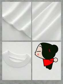 Women's Pucca Graphic Print Casual T-Shirt, Retro Chic Style, Premium Soft Cotton Blend, Casual Everyday Wear, Perfect Birthday Gift For Her. Express Yourself In Comfort And Style! 100% Cotton, Durable. - 白色 - 查看 4