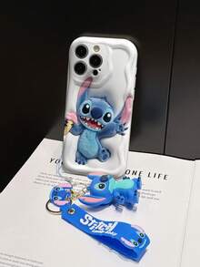 Disney Lilo And Stitch Phone Case : 3D Fluffy Pattern Border Protector Phone Soft Phone Case With A Free Cute Stitch Bracelet Chain Lanyard, Stitch, Lilo, Angel, For Apple 17 Promax 17 Pro 16 15 14 13 12 11 Pro Max XS Max X XR Soft Cover Summer Phone Case - 白色 - 查看 5