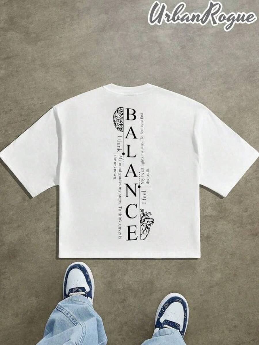 Camiseta para Hombre Casual y Moderna con Estampado de Balance y Diseño Gráfico Vertical |     Ropa de Hombre con Estilo: Playeras Sudaderas y Camisas Cómodas |     Ideal para Uso Diario Trabajo y Salidas |     Fácil de combinar muestra tu estilo - Negro - Ver 1