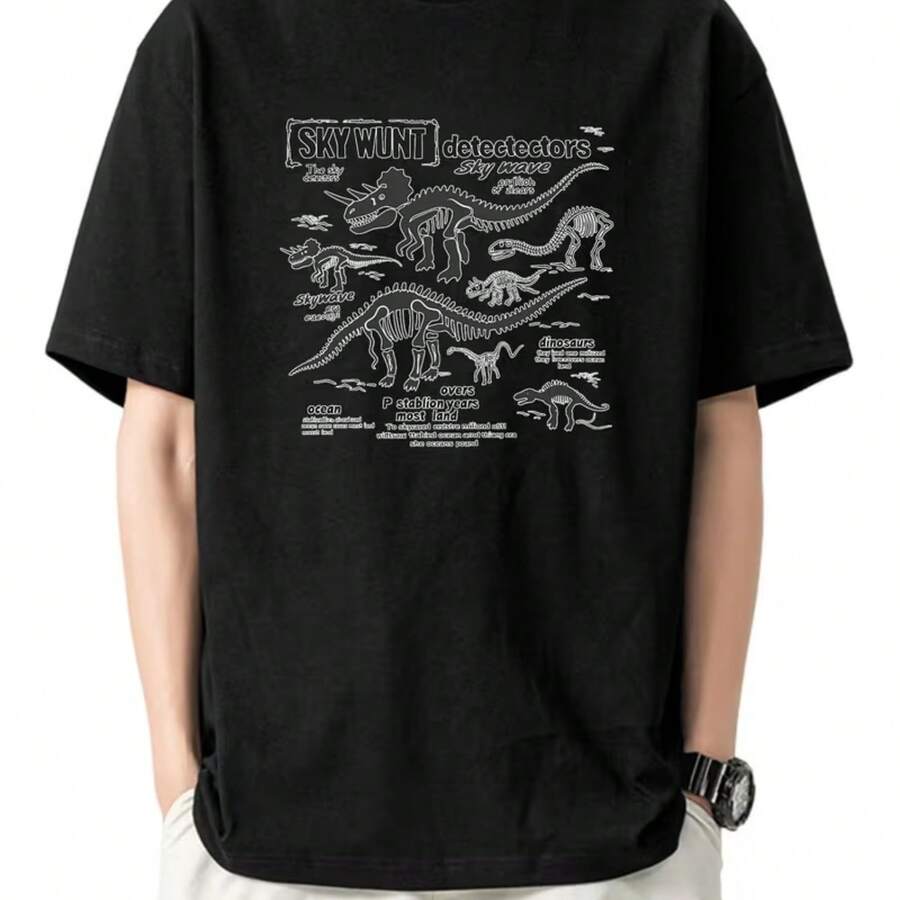 Printed T-Shirt For Men And Women - 黑色 - 查看 1