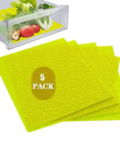 5pcs Fridge Drawer Mats, Fruit & Veggie Life Extender Liner For Fridge Refrigerator Drawers, Refrigerator Organizers And Storage, Fresh Yellow Fridge Shelf Liners