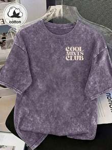 Camiseta de manga corta con estampado de gato interesante, top de diseño exclusivo y lindo, camiseta para mujer de talla grande, camiseta de algodón lavado, ropa casual de talla grande para mujer, tela con estampado de copos de nieve, top casual de cuello redondo cómodo de talla grande, camiseta vintage desgastada, ropa de mujer de talla grande, ropa de primavera/verano - Púrpura malva - Ver 8