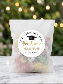 Pegatinas redondas personalizables con texto, etiquetas de regalo personalizadas para fiestas, decoraciones de celebración lindas y exquisitas, adecuadas para cajas de pasteles, invitaciones, álbumes de recortes y son una opción de regalo única para la temporada de graduación, aniversarios y eventos festivos. Recuerdos personalizables con texto. - Estilo D - Ver 4