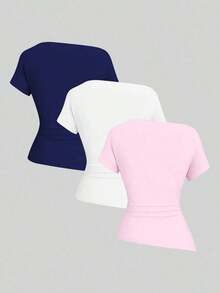 Camiseta casual asimétrica de hombro para mujer - Multicolor 14 - Ver 2