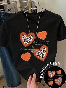 Nueva camiseta de manga corta con cuello redondo para mujeres, diseño primavera-verano, combina perfectamente letras modernas y estampado en forma de corazón, transpirable y absorbe la sudoración. Envío directo desde nuestro almacén local, modelo para parejas, ideal para llevar en pareja. UEIS - Rosa Oxidada - Ver 12