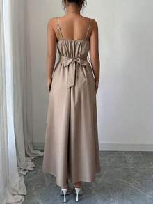 YHHElenzga Vestido de cóctel de media pierna con decoración de botones y bloque de color, elegante para la oficina/vacaciones, de tela similar al lino, apropiado para el Día de la Independencia, graduaciónYHH - Albaricoque - Ver 3