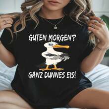 One Piece, A Classic And Versatile Pure Cotton Short-Sleeved T-Shirt, Ideal For Any Season. Creative Design With Seabird Motifs, Modern And Stylish. - 黑色 - 查看 2