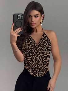Top de cuello halter para fiesta sin espalda con fornteras drapeadas y diseño sólido - Multicolor 2 - Ver 7
