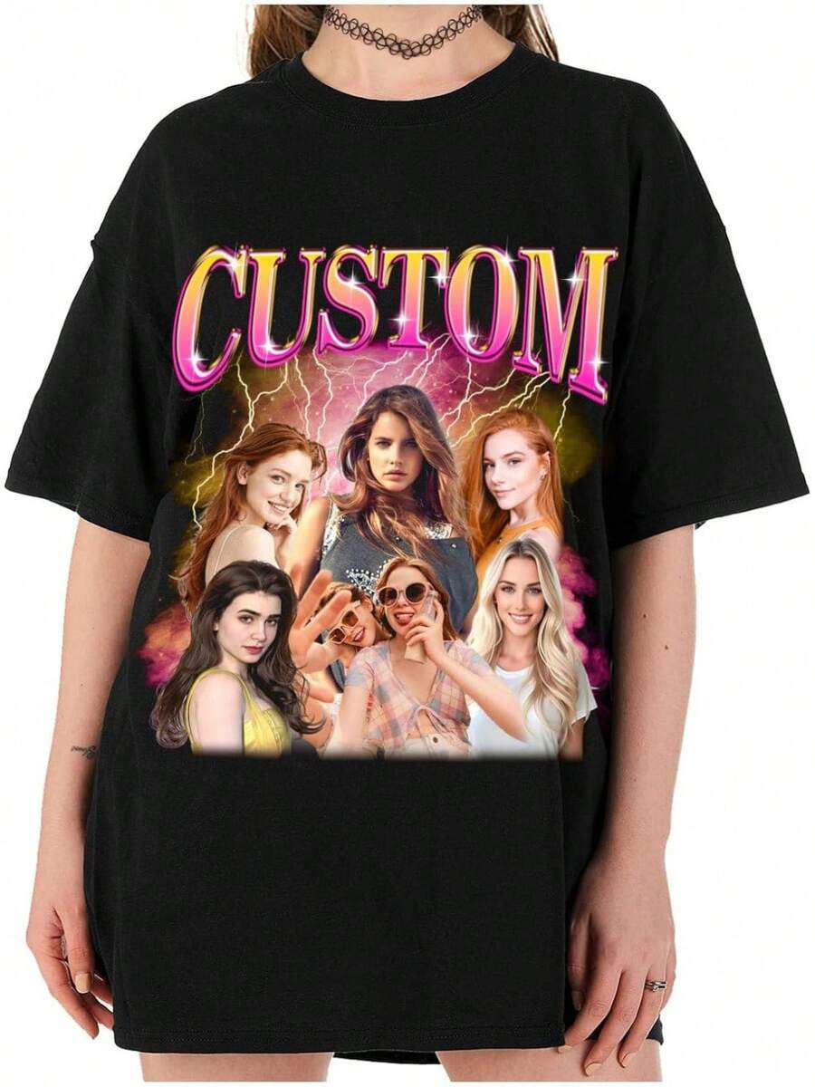 LucBuy Camisetas Personalizadas de Rap Pirata, Sudadera Extragrande con Texto y Fotos de Caras Retro Personalizadas, Cara Gráfica Cuello Redondo Casual Hombro Caído Sudaderas con Capucha Regalos - Estilo 4 - Ver 1