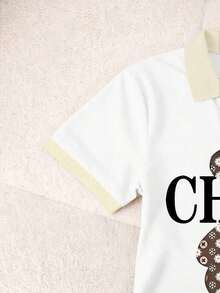 Blusa casual de mujer con cuello polo a rayas y manga corta - Blanco 5 - Ver 4
