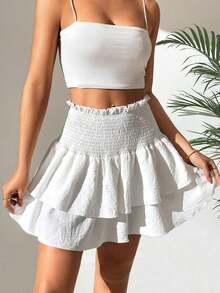 A con volantes en la cintura y el bajo de unicolor para fiestas y eventos del Año Nuevo - Blanco - Ver 6