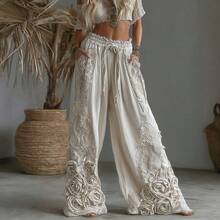 New 3D Floral Print Pattern Elegant Straight-Leg Women's Trousers - CK03-HH1518 - 查看 4