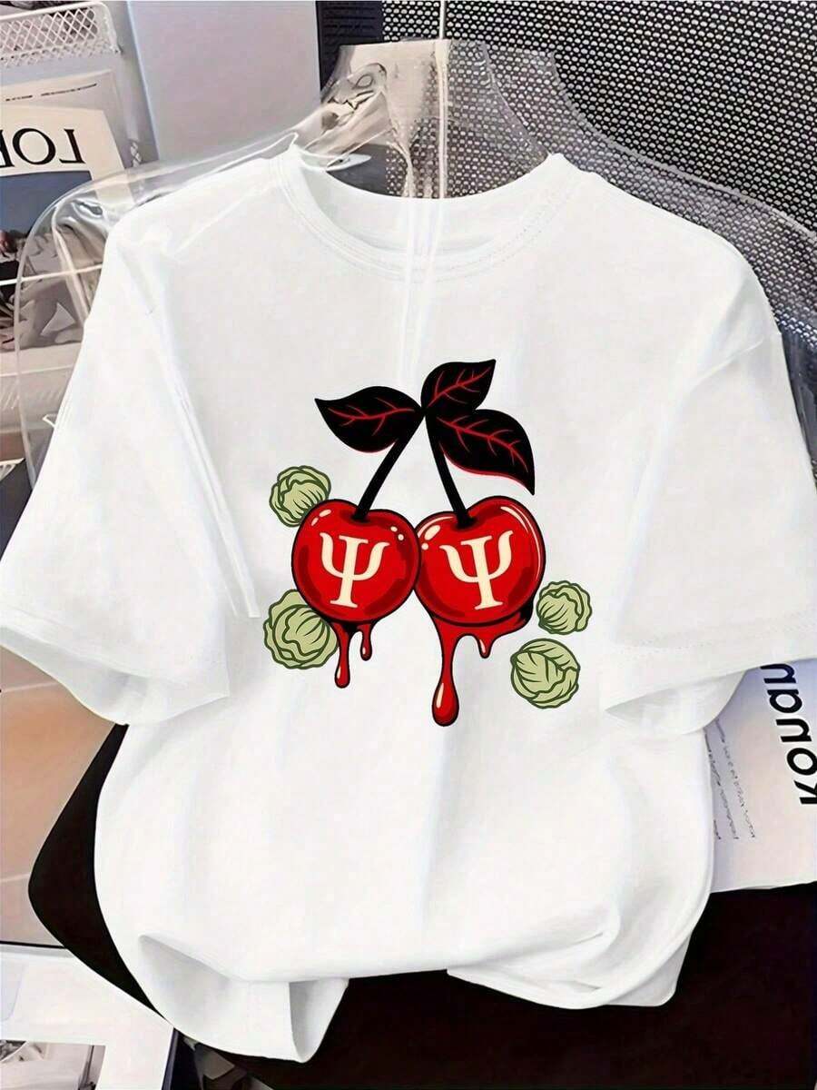 Camiseta de manga corta con cuello redondo para mujer, con estampado, hecha de tela de algodón puro. Cuello redondo clásico y minimalista, versátil y adecuado para todas las formas de cuerpo. Perfecto para citas, desplazamientos diarios y salidas informales. - Blanco - Ver 1