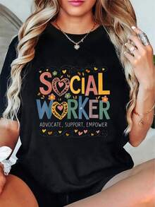 Talla - Camiseta de trabajadora social de talla para mujeres - Negra con corazones coloridos - Camiseta transpirable para uso diario para trabajadoras sociales, profesionales de la justicia social - Lavable enáquina, camisa para todas las estaciones - Regalo para trabajadoras sociales y defensores, ropa casual, ropa con mensaje empoderador, ajuste cómodo, parte superior de ropa de trabajo, estampado geométrico, construcción duradera, ropa de apoyo, profesionales de la obra - Negro - Ver 5
