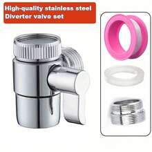 1 Set Stainless Steel 3-Way Diverter Valve | Diverter Valve, Tape, Gasket, Adapter - 1/4 To Quick Release M22/M24 Universal Interface | For Kitchen & Bathroom Sink | Handheld Shower & Faucet One-Touch Switch - Fractionator - View 3