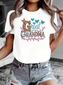 Camiseta cómoda y ajustada con el estampado "Gran Abuela" para mujer, camiseta casual de manga corta y cuello redondo para primavera/verano, adecuada para uso diario, salidas cotidianas y co - Blanco - Ver 7