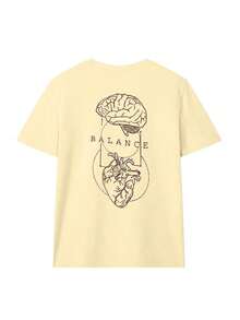 Women's Casual T-Shirt, Brain And Heart Anatomy Print, Loose And Oversized Fit, Urban Style, Round Neck, Short Sleeve, Ideal For Daily Commuting, City Walks, Summer Outings, Meetings With Friends, Weekend Brunches - 黃色 - 查看 2