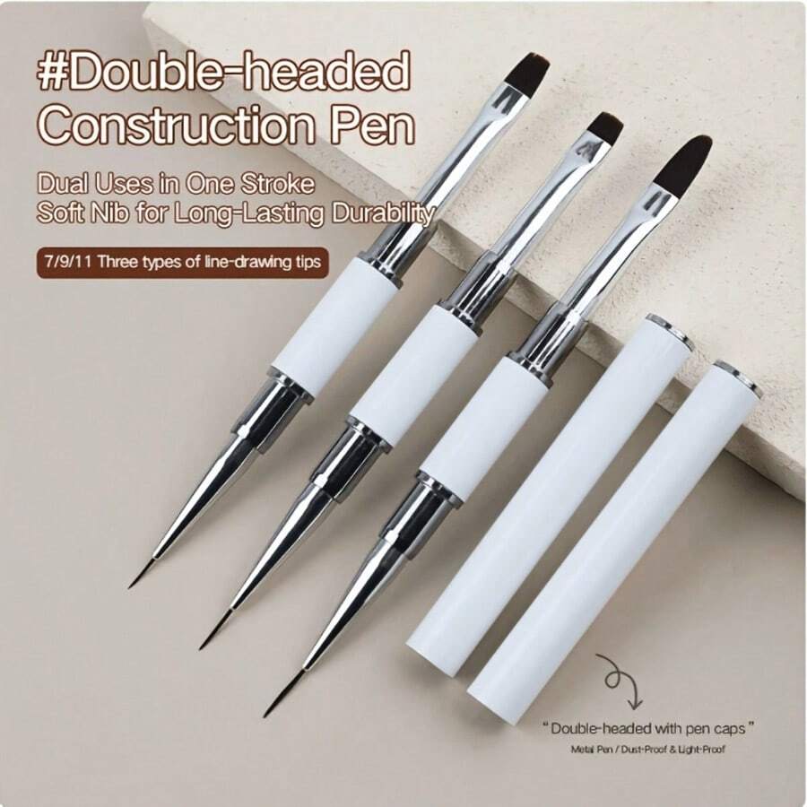 1/3 chiếc bút vẽ móng tay hai đầu bằng kim loại, cọ vẽ đa năng chuyên nghiệp dùng để kẻ và khắc móng gel, sử dụng trong salon làm móng. - trắng - Xem 1