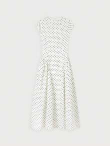Vestido elegante sin mangas diseño lunares entallado para mujer - Blanco - Ver 5