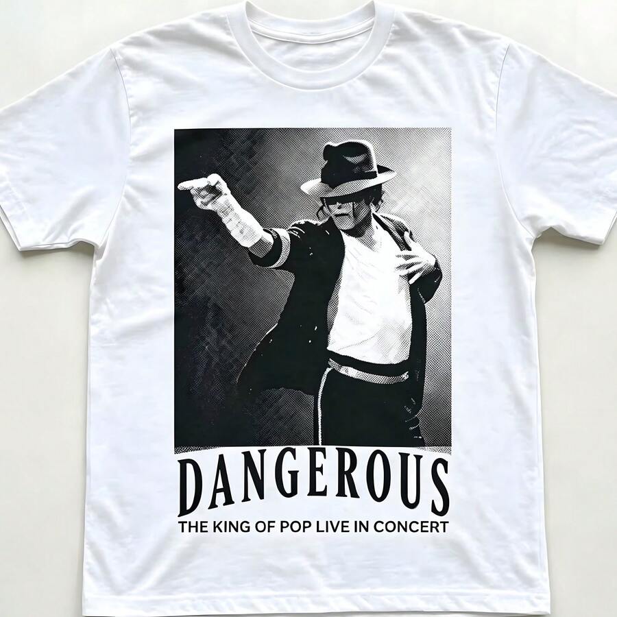 Camiseta de la película Michaels Jacksons-MJS Dangerous Moonwalk para hombre, camiseta de algodón Unisex de manga corta Y2k, camiseta de gran tamaño, tops populares de ropa de calle - Blanco - Ver 1