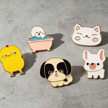 5Pcs Grumpy Cute Animal Enamel Pins, Sassy Chick/Bath Puppy/Cat/Dog Brooch Set, Kawaii Lapel Badges For Backpacks & Jackets,A Perfect Gift For Giving. - Multicolor - View 1