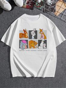 Illustration Of Several Cute Animals Hugging Their Young, Symbolizing Maternal Love In Different Forms With Touches Of Tenderness And Warmth, Ideal For Expressing Family Affection. Comfortable Casual Women's T-Shirt For Everyday Wear. - 白色 - 查看 3