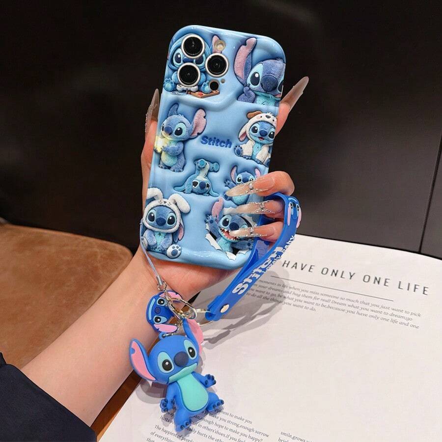 Disney Lilo And Stitch Phone Case : 3D Fluffy Pattern Border Protector Phone Soft Phone Case With A Free Cute Stitch Bracelet Chain Lanyard, Stitch, Lilo, Angel, For Apple 17 Promax 17 Pro 16 15 14 13 12 11 Pro Max XS Max X XR Soft Cover Summer Phone Case - trắng - Xem 1