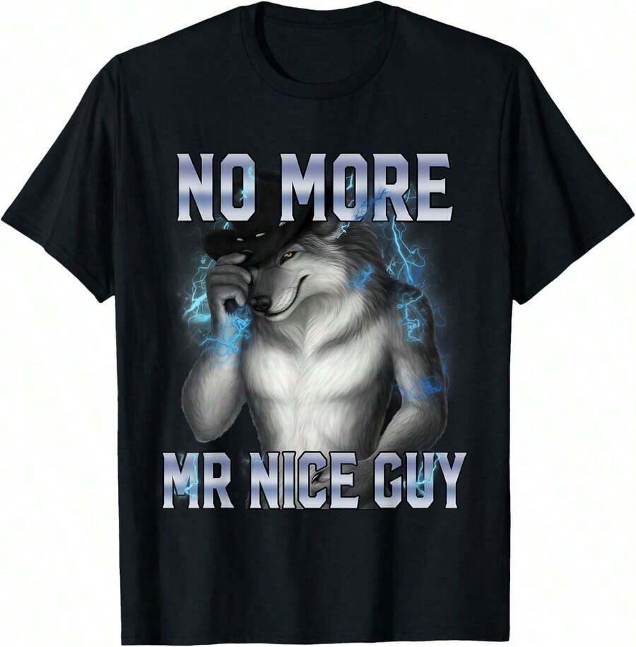 Alpha Wolf Meme T-Shirt - Unhinged Design - 黑色 - 查看 1
