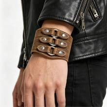 1pc Vintage Composite Design Men's Bracelet, Fashionable Daily Accessory, Gift For Men - Brown - View 3