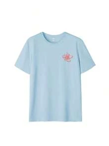Women's Retro American Style T-Shirt With Hibiscus Flower Print And "Imperfect" Slogan, Loose Fit That Enhances The Silhouette, Artistic And Relaxed Style, Short Sleeve, Suitable For School, City Walks, Spring Outings And Casual Summer Wear. - 淺藍色 - 查看 3