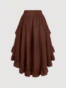 MOD Women's Plus Size Burgundy Ruffled Skirt, Vintage Burgundy Ruffled Skirt - Brown - View 2