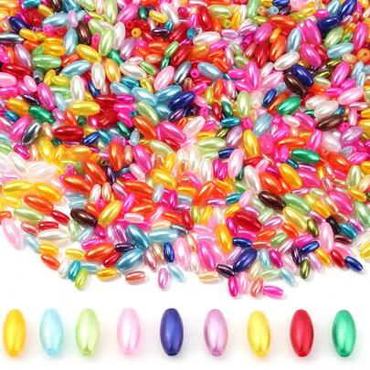 200pcs 4x8mm Rainbow Rice Faux Pearl Bead Oval Imitation ABS Faux Pearl Bead For Jewelry Making Arts Crafts Apparel Sewing Garment Beads