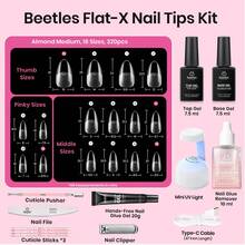 Beetles 320Pcs 16Sizes Flat-X Almond Medium Nail Tips Kit, 20g Hand-Free Nail Glue Gel, 10ml Glue Remover, 7.5ml Base Gel & Top Coat With Mini UV Lamp, Acrylic Press On Nail Extension DIY Home Manicure - 320Pcs Almond Medium (Hand-Free Glue+Remover) - 查看 3