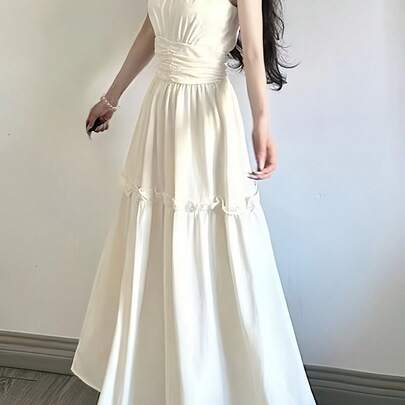 レディース ワンピース ロング マキシ丈 ホルターネック ノースリーブ ハイウエスト ウエストマーク ギャザー 切り替え フリル 体型カバー 着痩せ 脚長効果 骨格ウェーブ 骨格ストレート リゾート 旅行 海 デート お呼ばれ 上品 きれいめ 大人可愛い 清楚 フェミニン 夏...