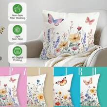 Bộ 4 vỏ gối trang trí bằng nhung in họa tiết hoa và bướm màu nước, 100% polyester, thích hợp trang trí phòng khách, sofa, phòng ngủ, không kèm ruột gối, kích thước 40x40cm/45x45cm/50x50cm - Nhiều màu 04 - Xem 6