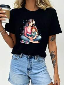 Camiseta Suave para Momentos Familiares Mexicanos - Para Mamá e Hija en Momentos de Lectura - Regalo Perfecto para el Día de la Madre y Ropa de Equipo - Camiseta de Algodón Moda Verano - Negro - Ver 7