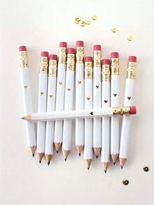 1/5/10pcs White Small HB Hexagonal Pencils With Erasers, 10cm Long, Suitable For School, Office, Gifts, Weddings, Back To School, Small Gatherings, Bridal Parties, Etc. - Multicolor - View 1