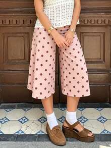 Women Casual Fold Over Loose Fit Capri Pant Leg Cropped Flowy Cotton Gaucho Pants Comfy Casual Yoga Coluttes Pajama Bottom Soft Comfortable Cropped Trouser Lounge Sleepwear Bottoms - 粉色 - 查看 5