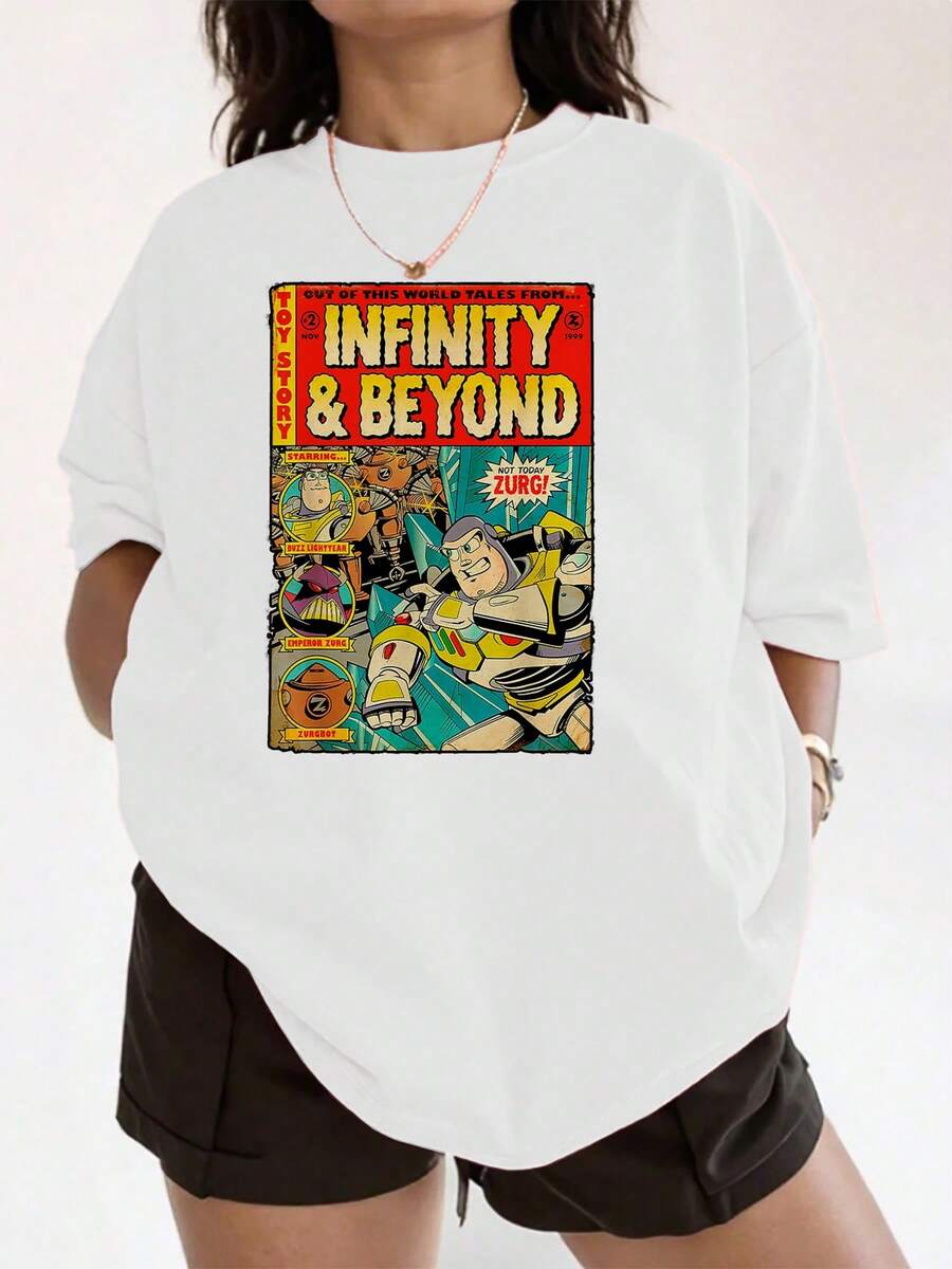 El estampado muestra una aventura espacial heroica con personajes valientes que cruzan galaxias en busca de libertad y poder interior transmitiendo energía positiva y motivación sin límites camiseta de mujer cómoda y suave para uso diario - Blanco - Ver 1
