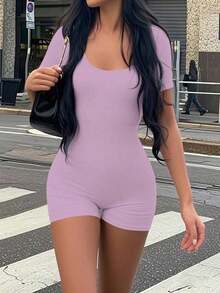 Mono de mujer , escote en U, silueta minimalista, ropa interior moldeadora cómoda, casual, sexy, versátil para exteriores, viajes, fiesta en la playa, vacaciones en el campo, vacaciones, Pascua, graduación, regreso a la escuela, mono de verano, ajust - Morado - Ver 2